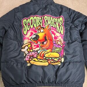 Mad Engine Scooby Doo Puffer Jacket Black Scooby Snacks Graphic Print L